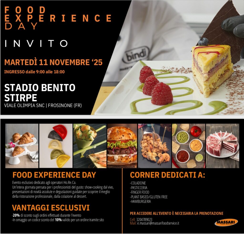 Massari Food Experience Day 2025: Stadio Benito Stirpe di Frosinone ospita l’evento dedicato agli operatori Ho.Re.Ca.