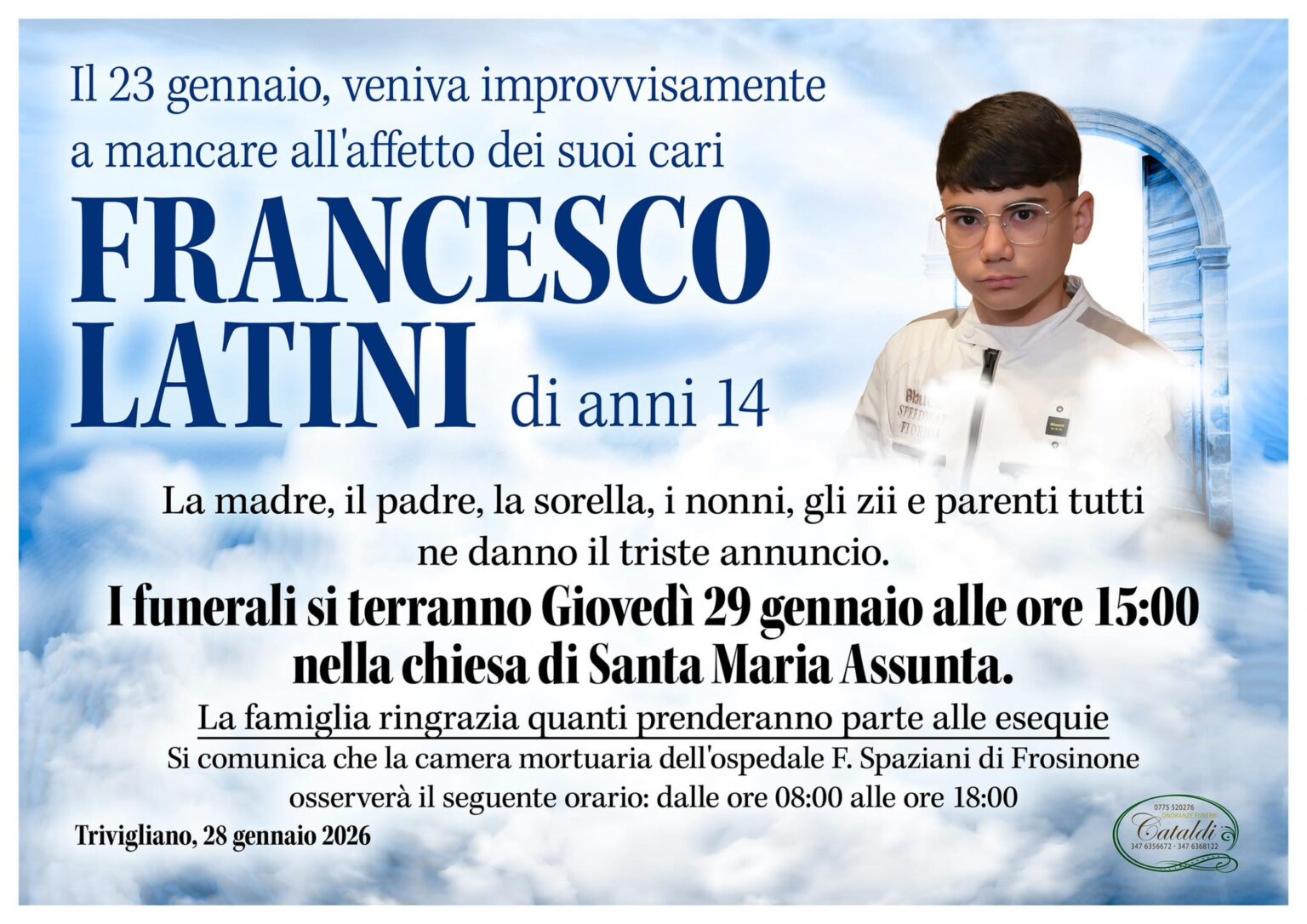 Torre Cajetani e Trivigliano si fermano per Francesco: domani i funerali del 14enne morto in un incidente in bicicletta