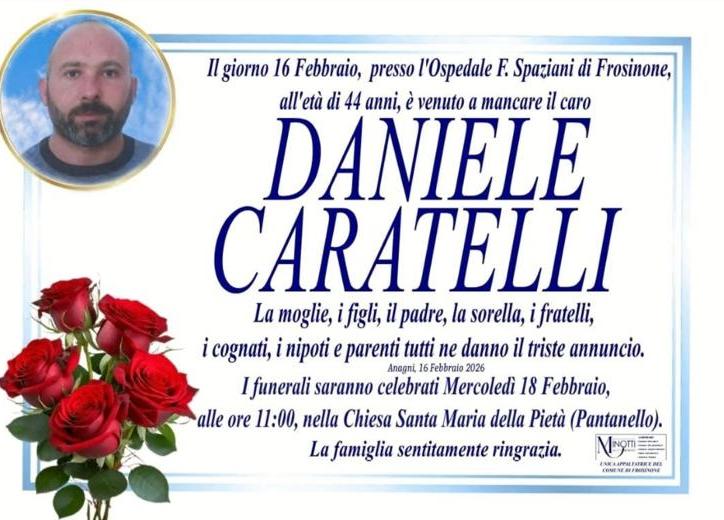 Lutto a Pantanello di Anagni: muore a 44 anni Daniele Caratelli, padre di tre figli e figura amata dalla comunità