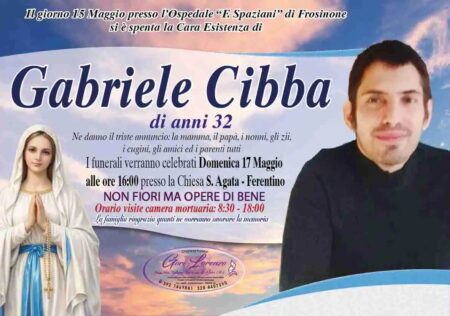 Ferentino. Addio a Gabriele Cibba, ragazzo dal cuore immenso